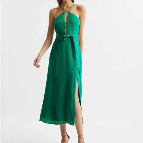 green emerald velvet dress Rent Reiss Micah Satin Drape Midi Dress  Timeless Elegance  Versatile